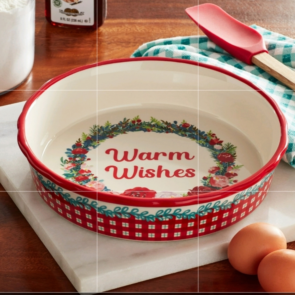 🎄 New Pioneer Woman Warm Wishes Ceramic Pie Pan